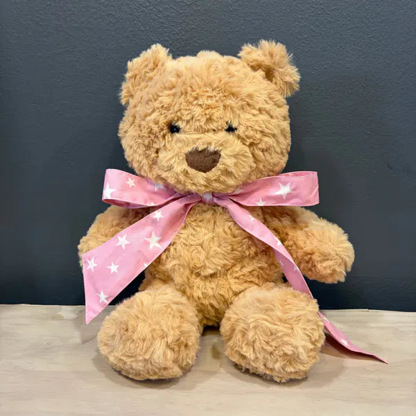 Peluche oso café de 30 cm con cinta de niña
