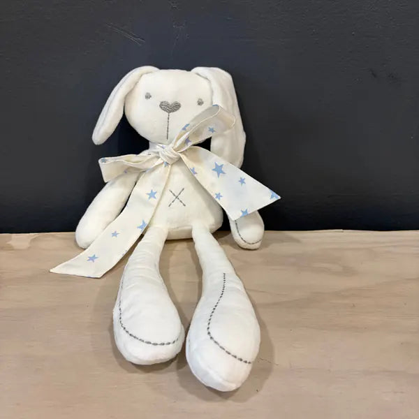 Peluche conejo de apego blanco de 20 cm con cinta unisex de estrellas