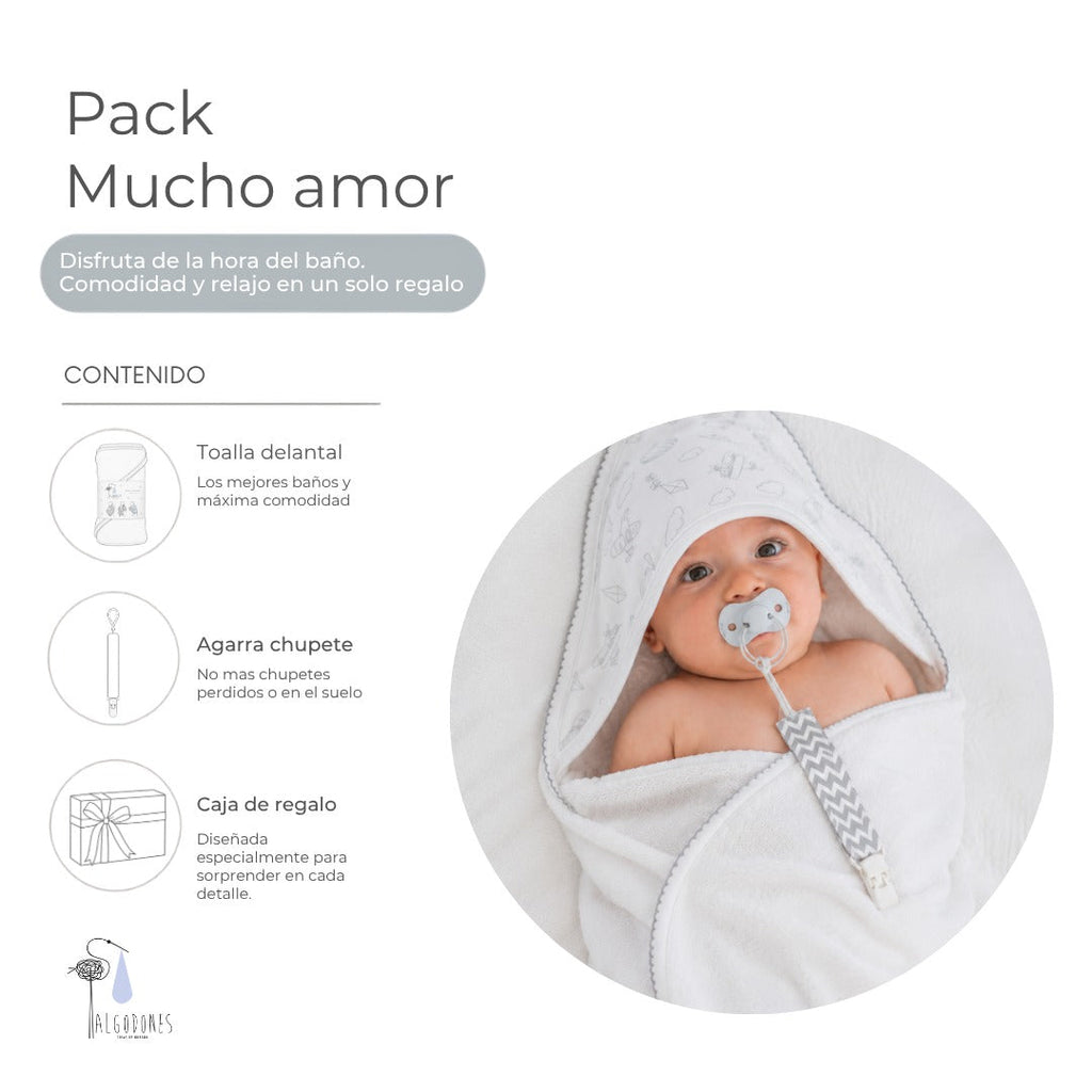Pack Mucho Amor de Algodones: toalla delantal, agarra chupete y caja de regalo (1 de 4)