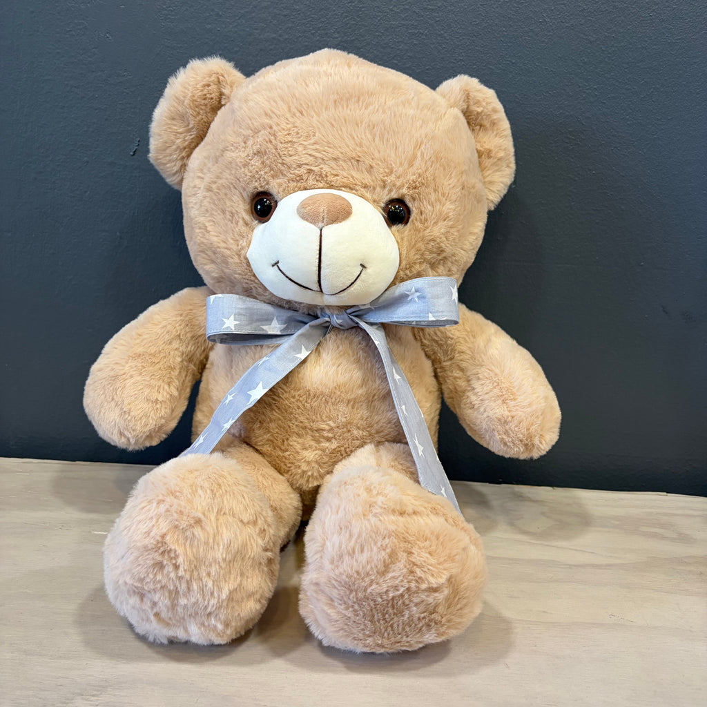 Peluche oso crema XL con cinta gris de estrellas