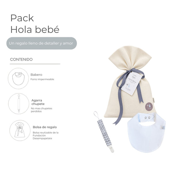 Pack Hola Bebé de Algodones: babero, agarra chupete y envoltorio de regalo (2 de 5)