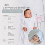 Pack Bienvenido al Mundo · Niña: guagua durmiendo con el saco y su peluche de apego