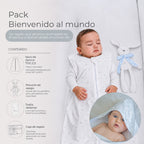 Pack Bienvenido al Mundo · Niño: guagua durmiendo con el saco y su peluche de apego