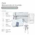 Pack Bienvenido al Mundo: contenido: caja de regalo, saco de dormir, toalla delantal y peluche de apego