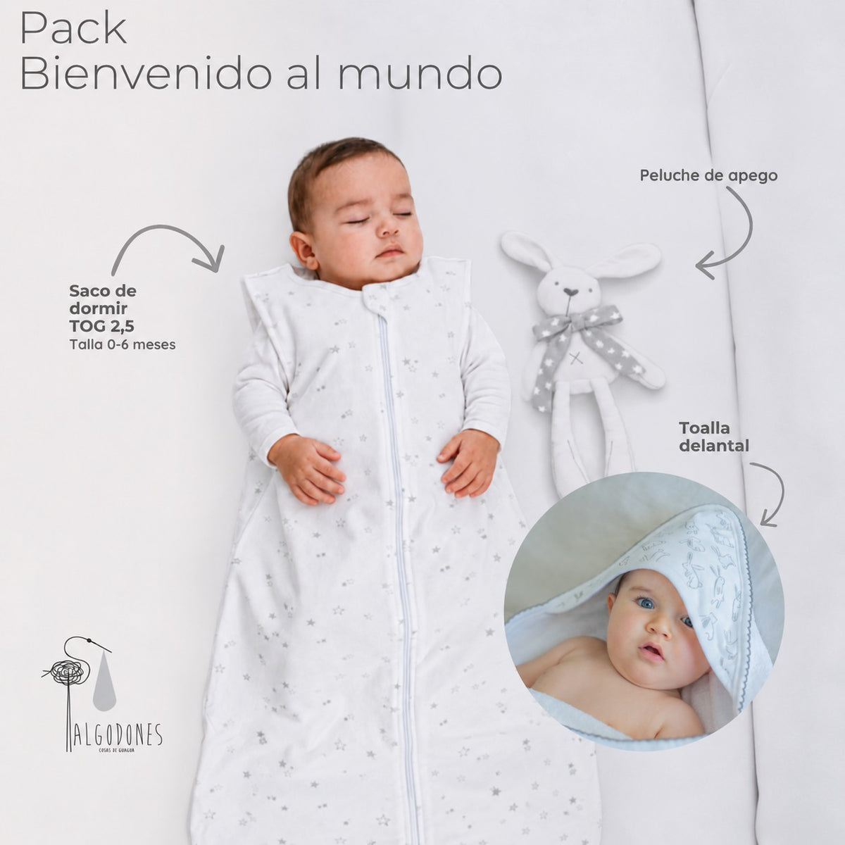 Pack Bienvenido al Mundo: las piezas del pack señaladas sobre la guagua