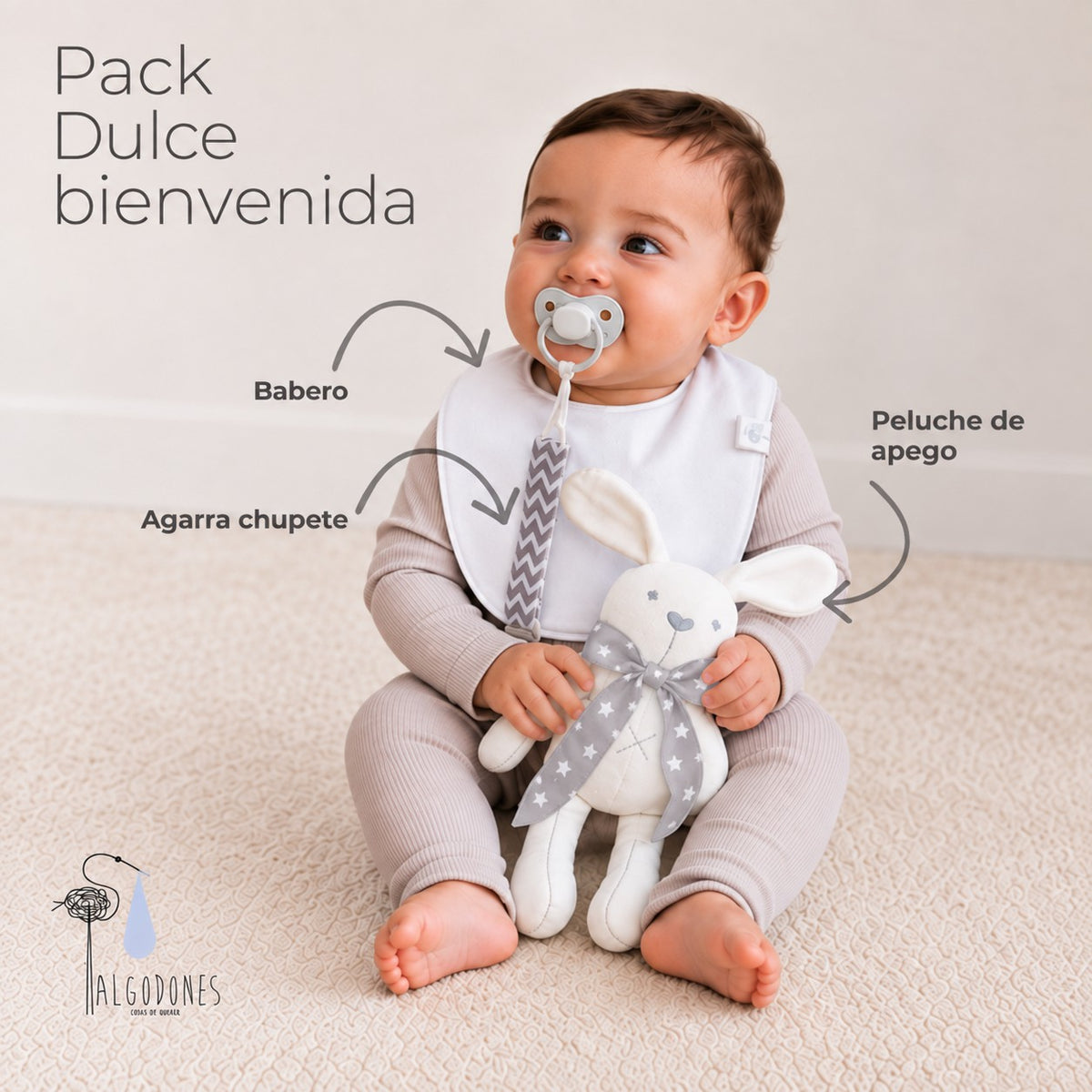 Pack Dulce Bienvenida: las piezas del pack señaladas sobre la guagua