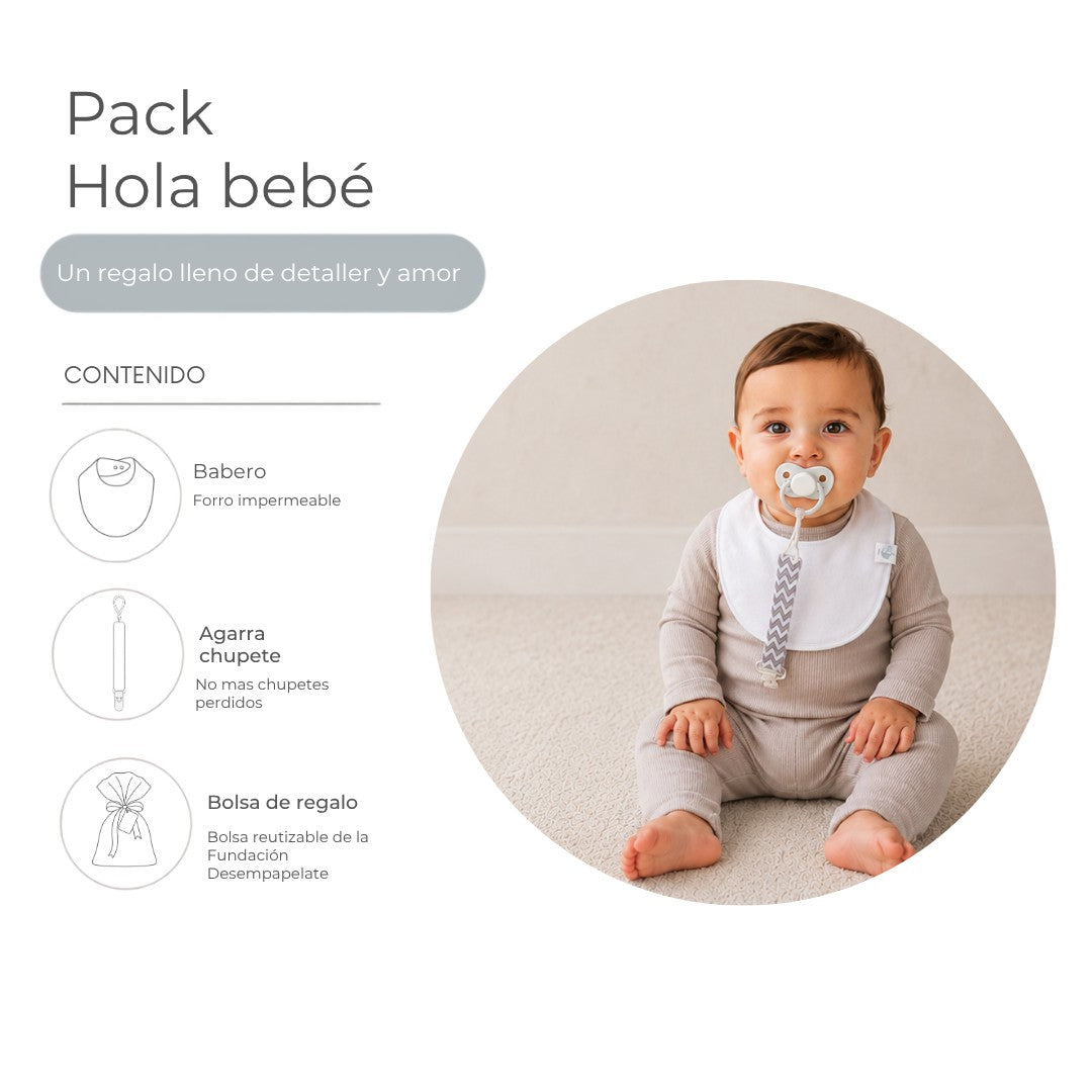 Pack Hola Bebé: guagua con el babero y el agarra chupete