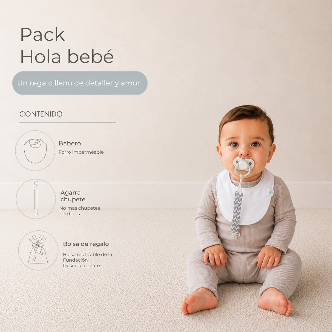 Pack Hola Bebé: guagua sentada con las piezas del pack