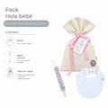 Pack Hola Bebé · Niña: contenido: bolsa de regalo, babero y agarra chupete