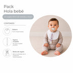 Pack Hola Bebé · Niña: guagua con el babero y el agarra chupete