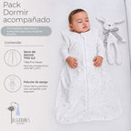 Pack A Dormir Acompañado: guagua durmiendo con el saco y el peluche de apego