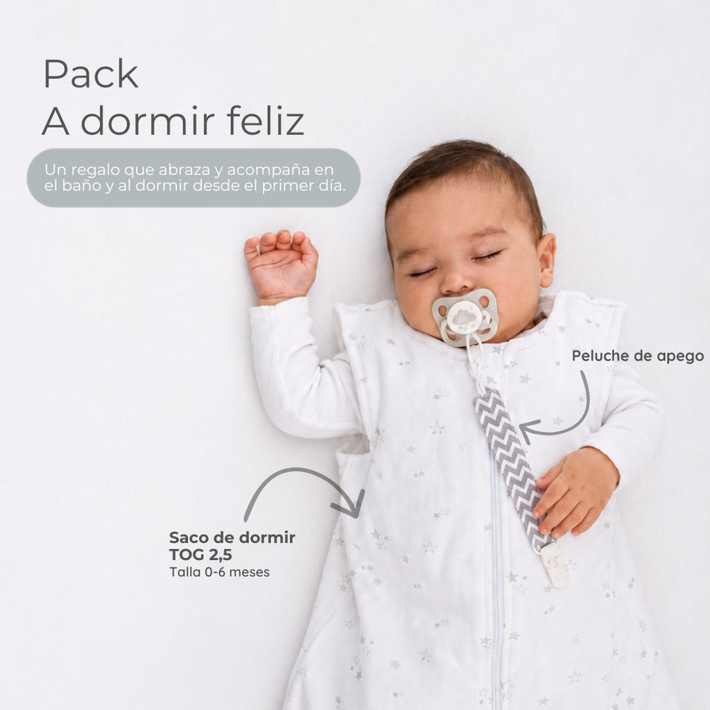 Pack A Dormir Feliz: las piezas del pack señaladas sobre la guagua