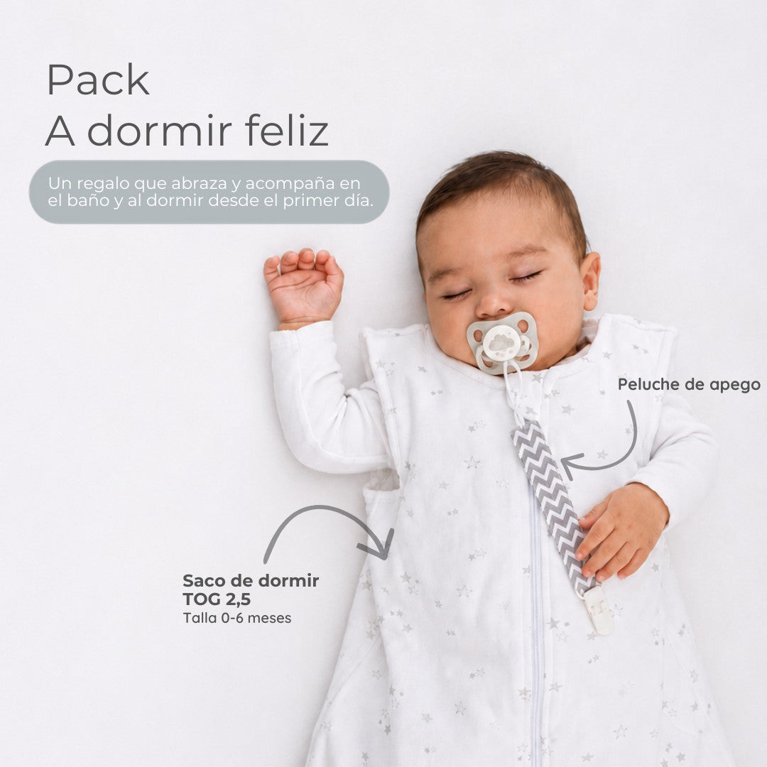 Pack A Dormir Feliz: las piezas del pack señaladas sobre la guagua