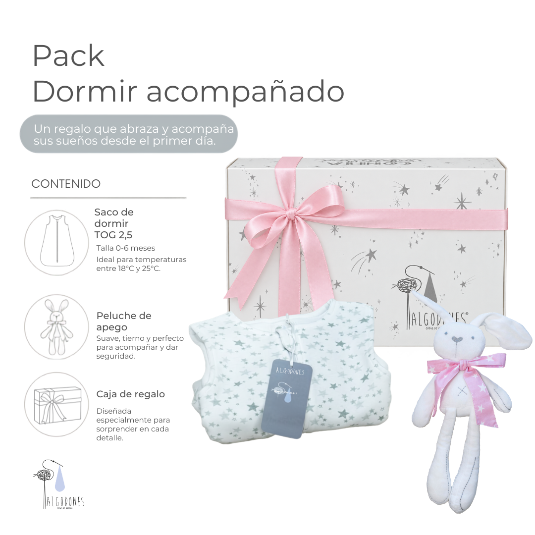Pack A Dormir Acompañado · Niña: contenido del pack en caja de regalo